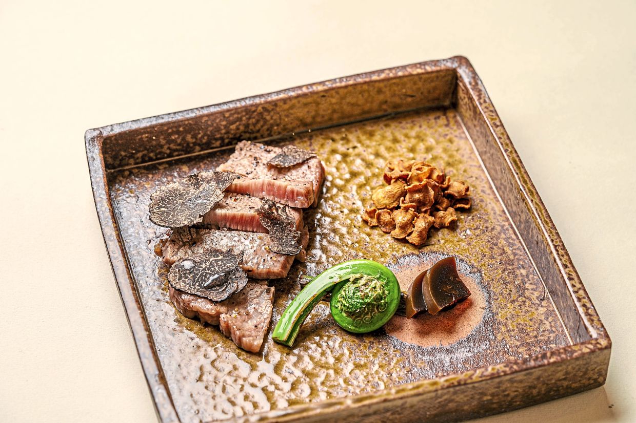 The wagyu is superlative and offers incredibly tender meat buoyed by a slight outer crust. — KINTSUGI
